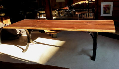 walnut and steel trestle table